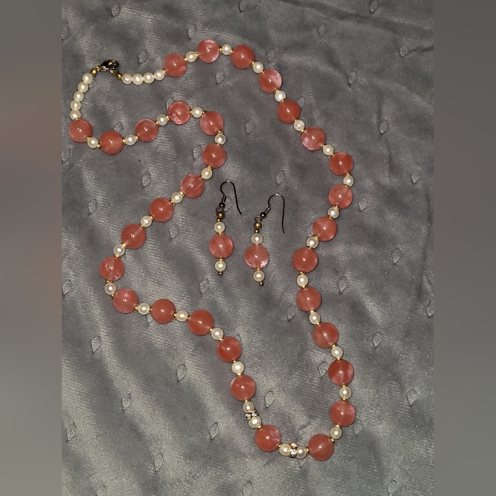 Rose Quartz Pearl Set
